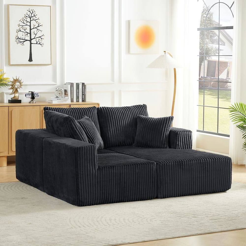 Angle. Kadyn - 4-Person Modular Sectional Sofa, Right Chaise Cloud Design with Corduroy Fabric and Deep Seats, Dark Gray - Gray.