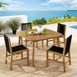 Vienna 5-Piece Outdoor Patio Teak and Rope Dining Set with Armless Chairs by Modway - Natural Black
