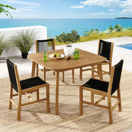 Front. Modway - Vienna 5-Piece Outdoor Patio Teak and Rope Dining Set with Armless Chairs by Modway - Natural Black.