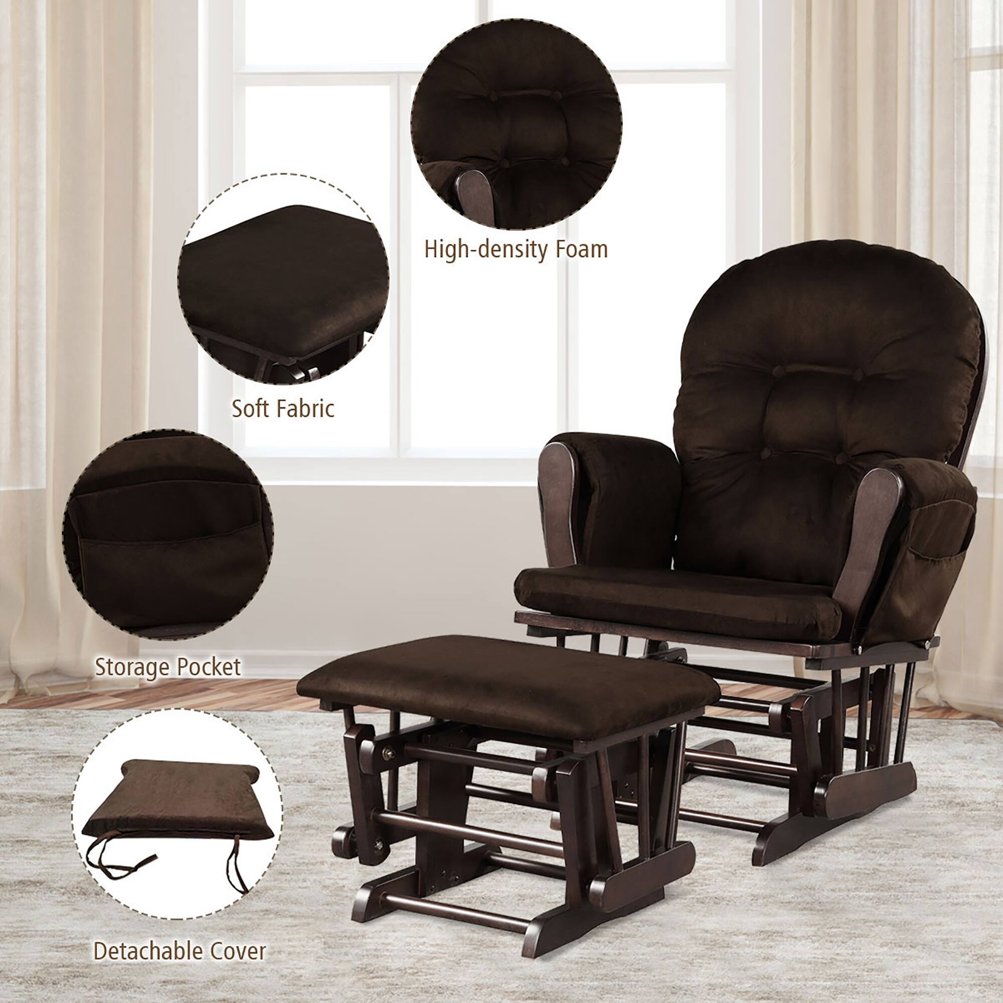 High-density Foam  
Soft Fabric  
Storage Pocket  
Detachable Cover