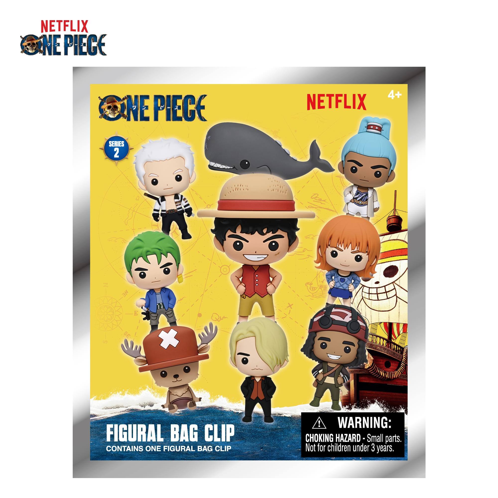 NETFLIX ONE PIECE  
ONE PIECE  
4+ NETFLIX  
SERIES 2  
PoOoo  
FIGURAL BAG CLIP CONTAINS ONE FIGURAL BAG CLIP  
! WARNING: CHOKING HAZARD- Small parts. Not for children under 3 years.
