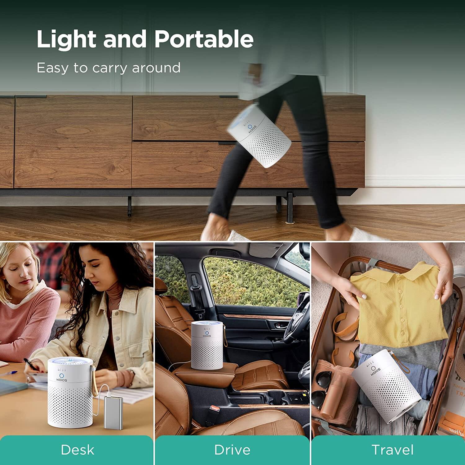 Light and Portable  
Easy to carry around  

Desk  
Drive  
Travel