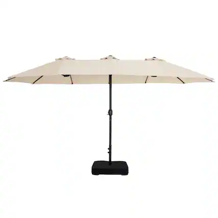 Front. Nuu Garden - 15FT Double-Sided Patio Umbrella with Umbrella Base and 2 Sandbags - Beige.