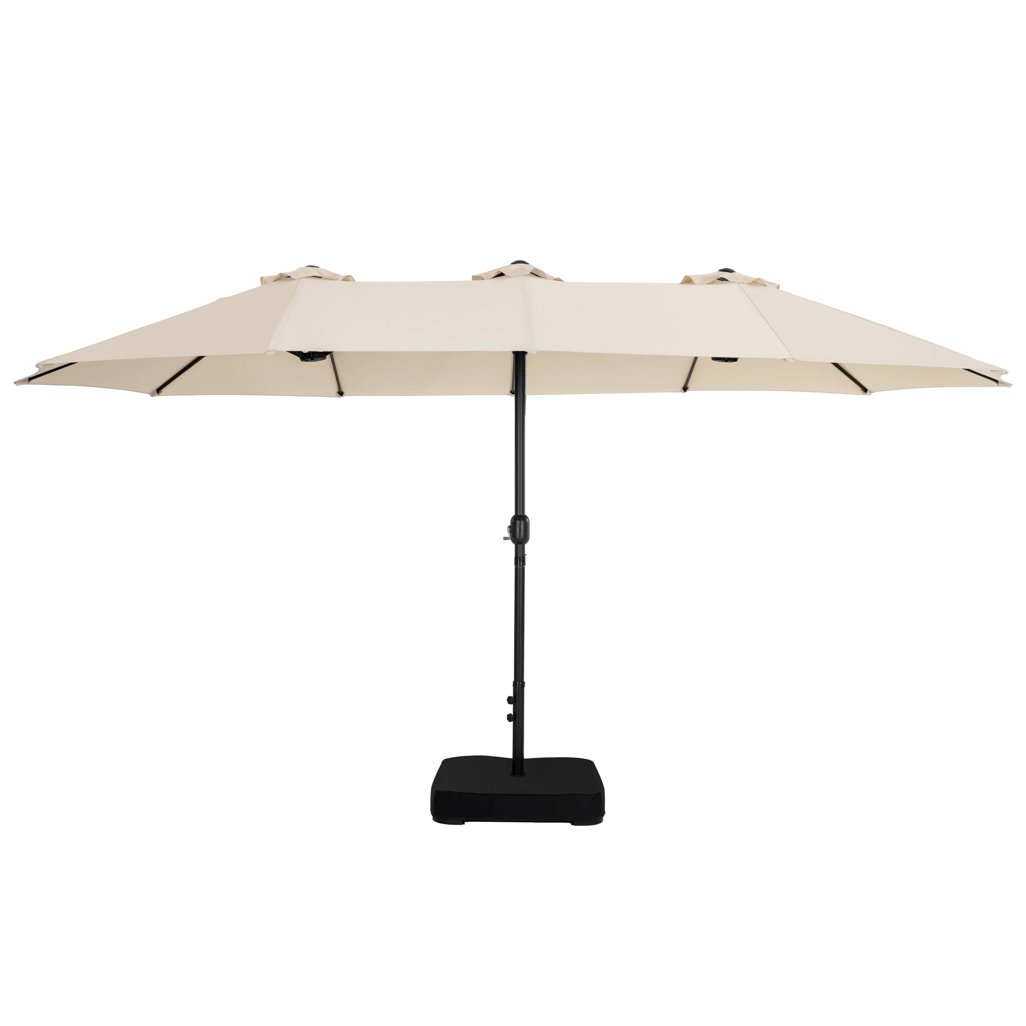 Front. Nuu Garden - 15FT Double-Sided Patio Umbrella with Umbrella Base and 2 Sandbags - Beige.