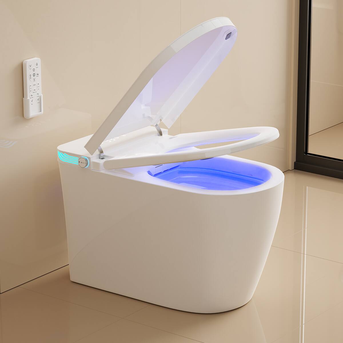 Angle. Dyonery - Smart Bidet Toilet with Auto Open/Close Lid, Instant Heating Seat, Multi-Cleaning Modes, Warm Air Dry - White.
