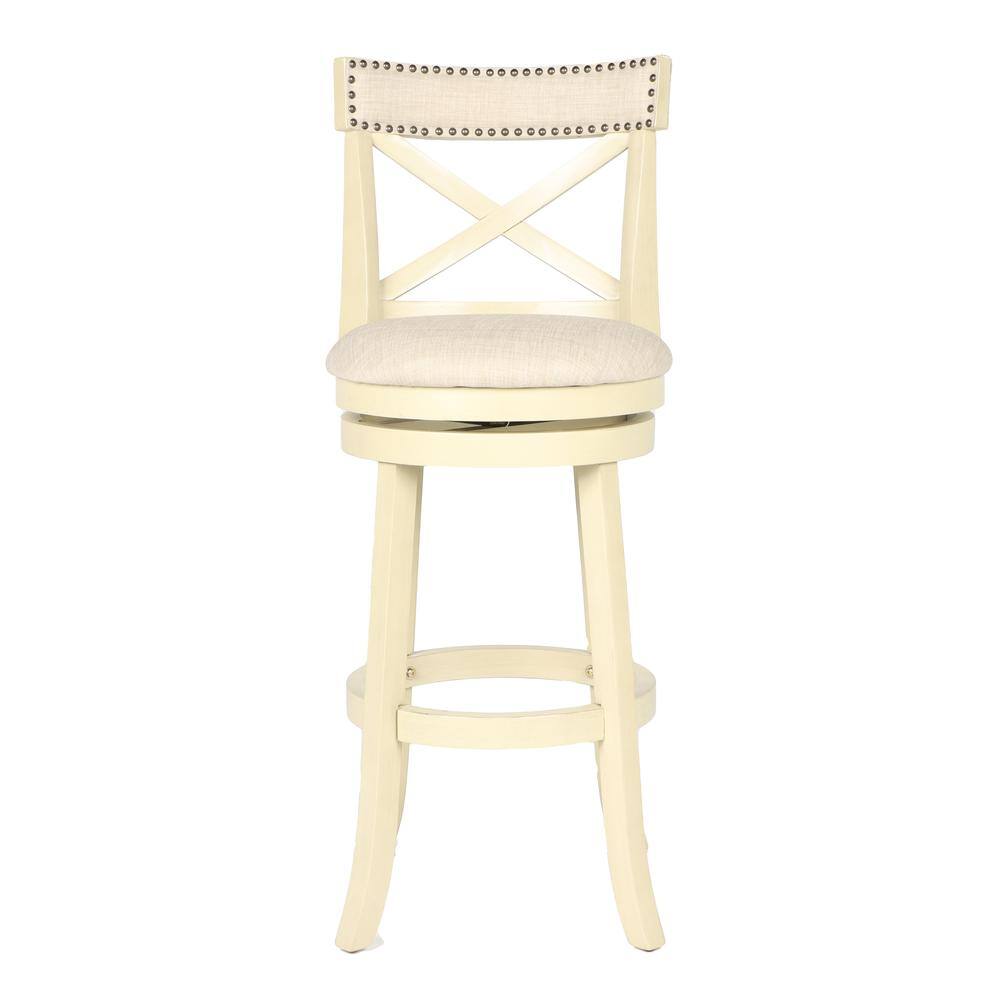 Angle. New Classic Furniture - Furniture York 29" Wood Bar Stool with Fabric Seat in Ant White - White.