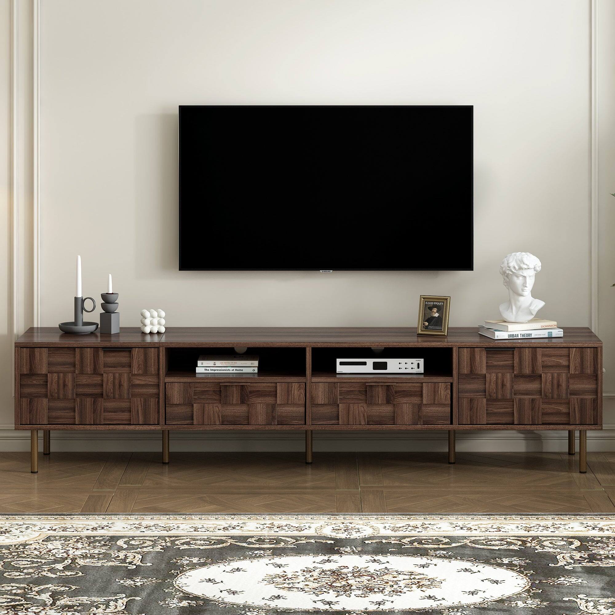 Front. Boyel Living - Mid Century TV Stand Brown For TVs Up To 85 Inch Media Console With Storage - Dark Brown.