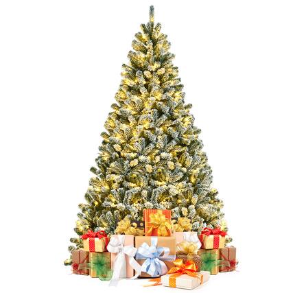 Front. Gymax - Gymax 8 FT Pre-lit Artificial Christmas Tree Snow Flocked Full Xmas Tree - Green.