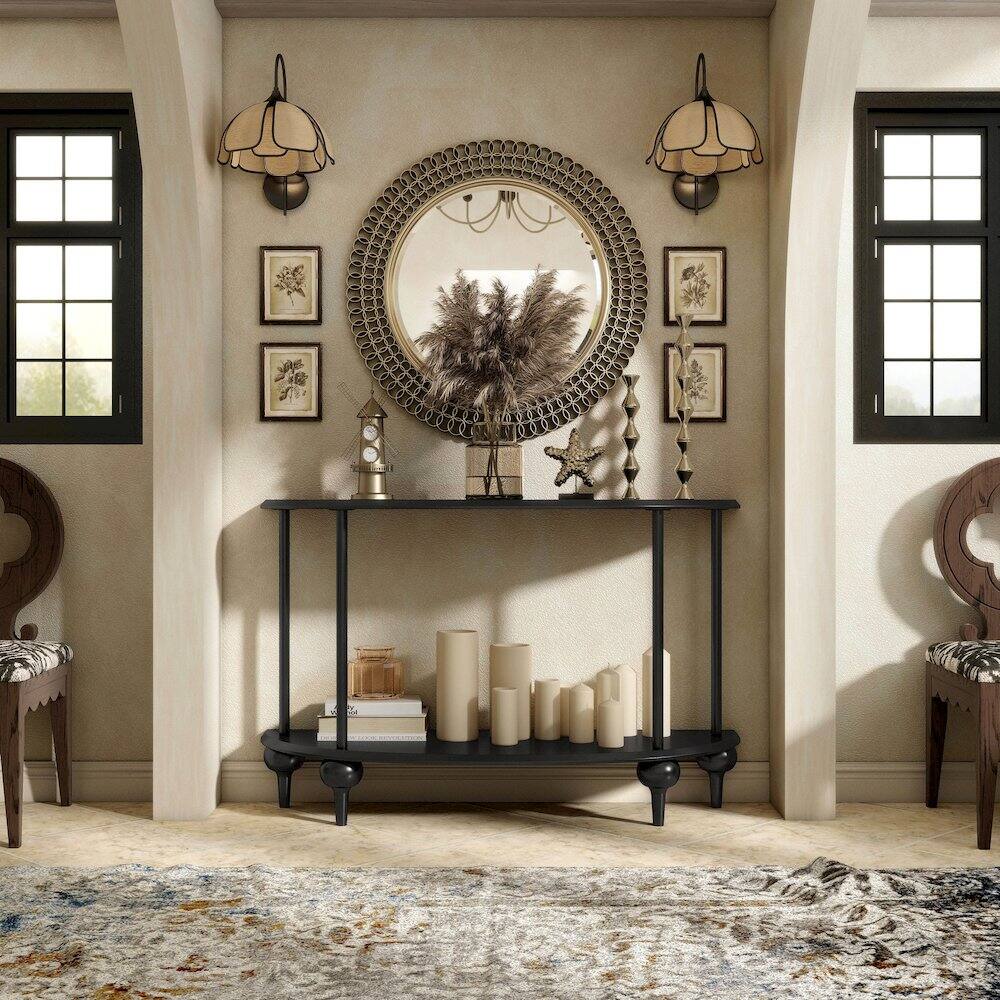 Alt View 4. Furniture of America - Soela Half Moon Composite Console Table with Shelf - Black.