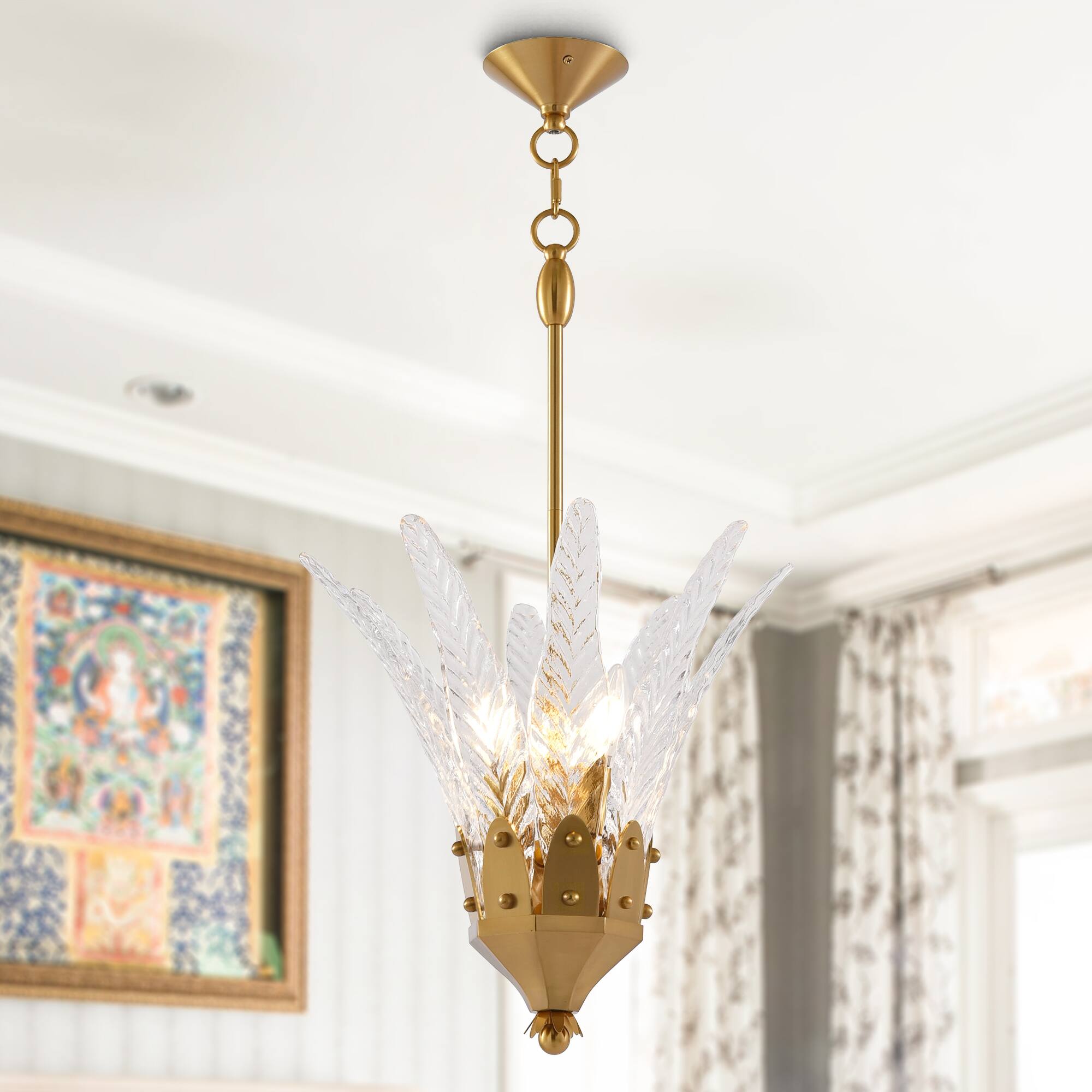 Parrot Uncle - 17-inch Leaf-shaped Glass Shade Chandelier - Gold