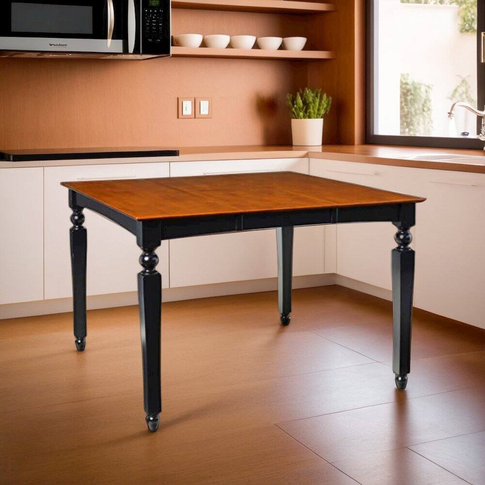 Angle. FurniFact - Elegant Black Dining Table – Counter Height Expandable Table for 6 - Black & Cherry.