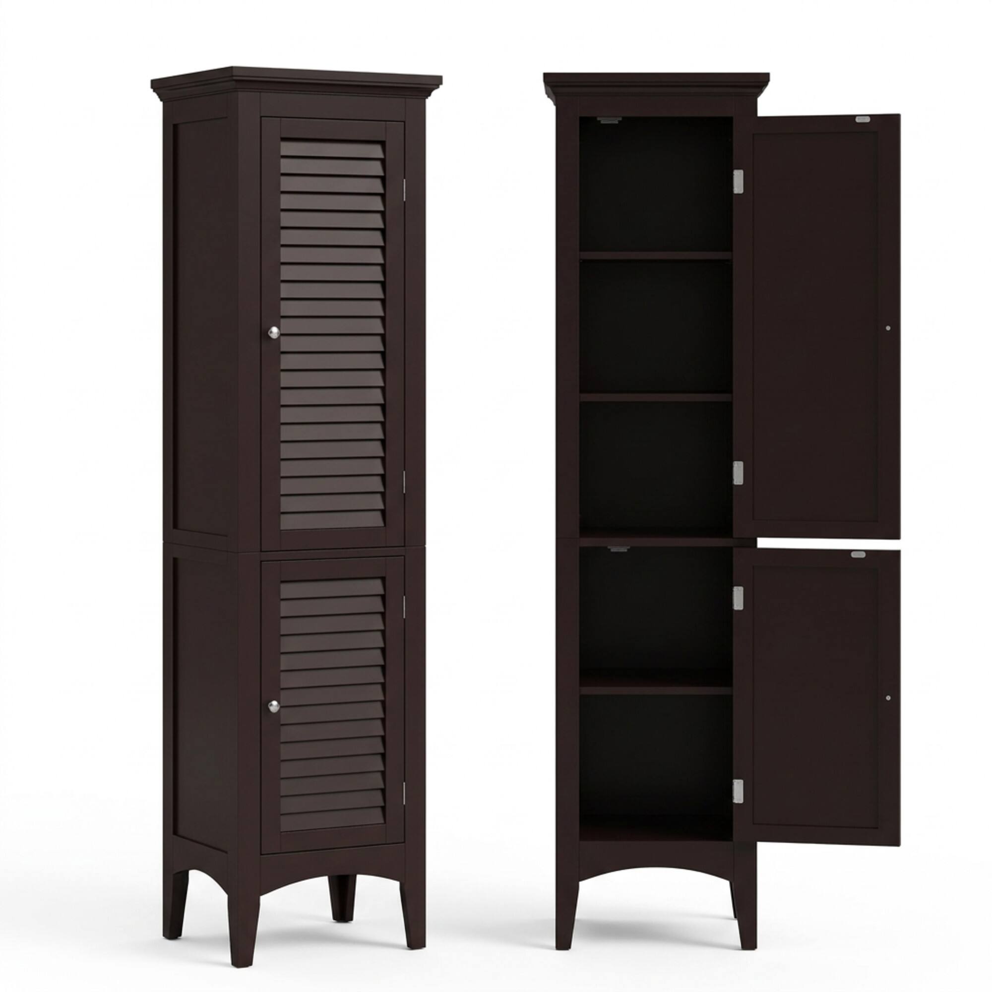 Alt View 4. Teamson Home - Teamson Home Glancy Freestanding Linen Tower with Louvered Doors, Dark Brown - Brown.