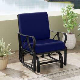 Gymax - Patio Glider Chair Single Outdoor Rocking Chair w/ Seat & Back Cushions - Navy