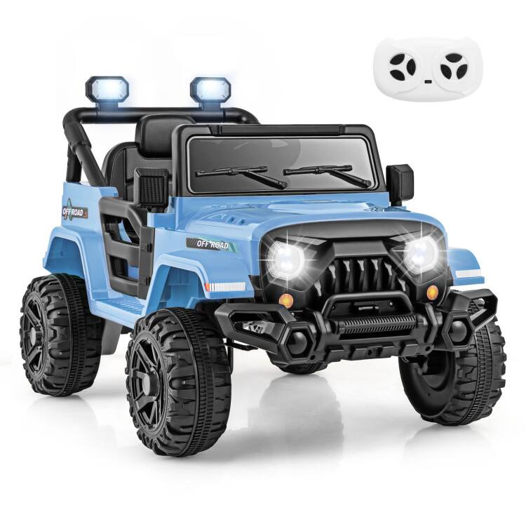 SlickBlue - 12V Battery Ride-On Truck for Kids with Remote and All-Terrain Threaded Wheels - Navy