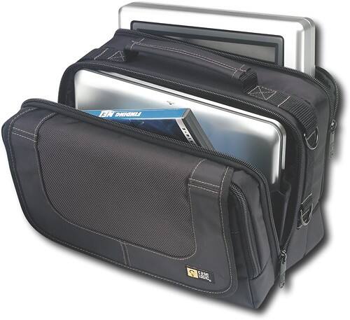 Portable DVD player in leather carrying case with built-in