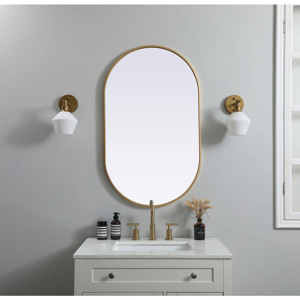 Alt View 4. Elegant Decor - Metal Frame Oval Mirror 24x40 Inch in Brass - Brass.