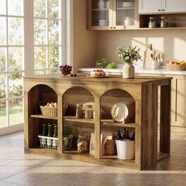 Tribesigns - Kitchen Island with Engineered Wood Construction, Storage Shelves and Adjustable Feet for Kitchen - Brown