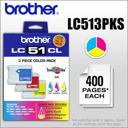 Front. Brother - LC513PKS Standard-Yield 3-Pack Ink Cartridges - Cyan/Yellow/Magenta - Cyan, Magenta, Yellow.