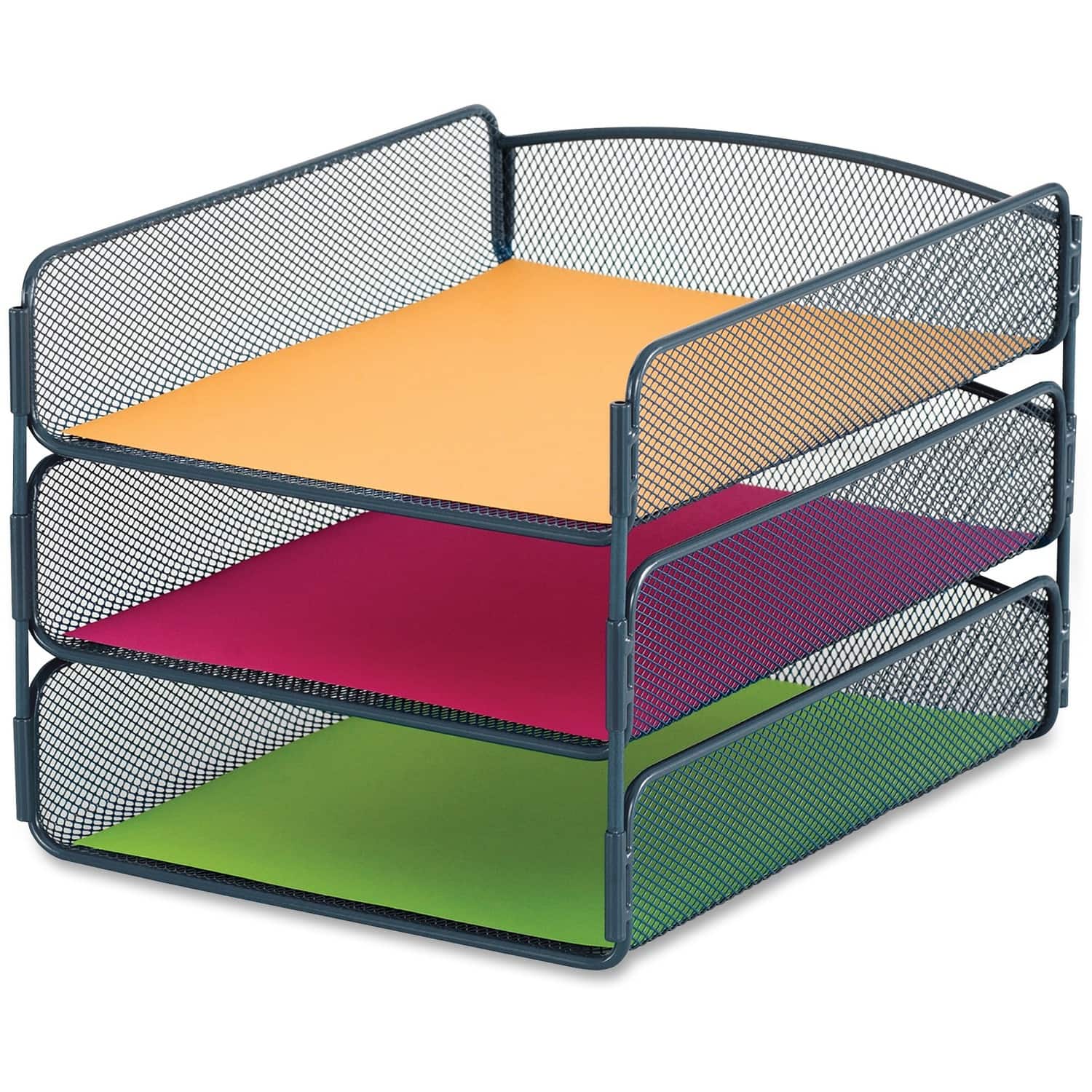 Safco - Onyx Letter Tray 3 Compartment 8" Height x 9.25" Width x 11.75" Depth Desktop Steel - Blue