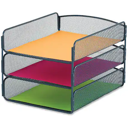 Front. Safco - Safco Onyx Letter Tray 3 Compartment 8" Height x 9.25" Width x 11.75" Depth Desktop Blue Steel - Blue.