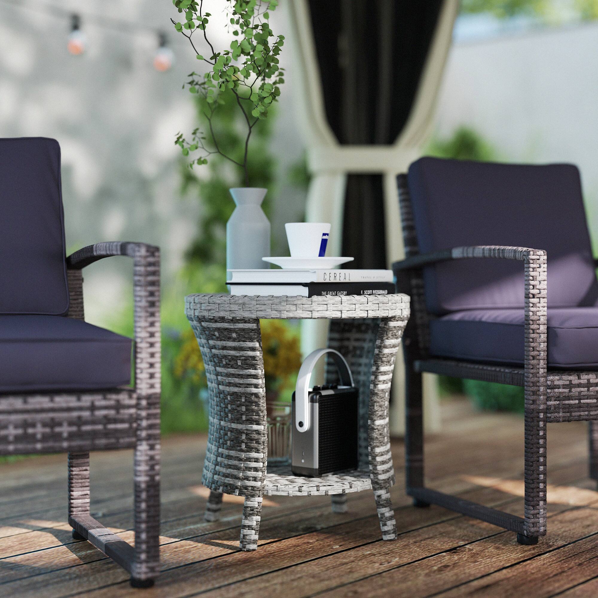Alt View 1. Outsunny - 18" Outdoor Wicker Coffee Table, 2-Tier Patio Side Table with Storage, PE Rattan Outdoor Coffee Table - Mixed Gray.