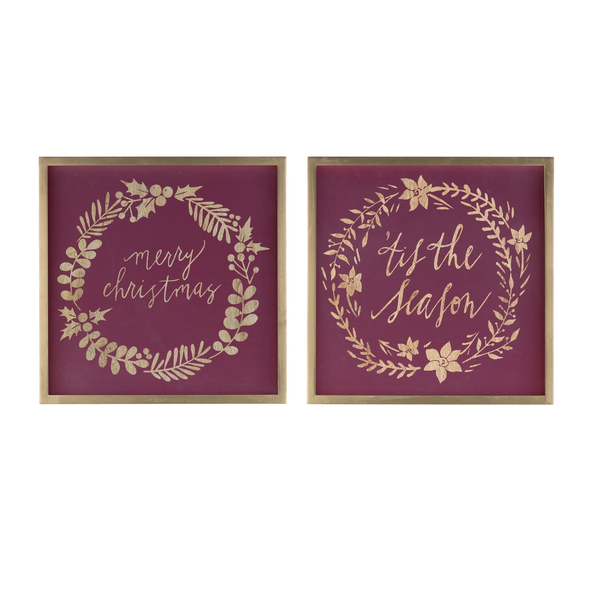 BreeBe - Framed Holiday Sentiment Sign (Set of 2) - Red, Gold, Brown