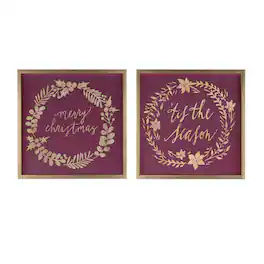 BreeBe - Framed Holiday Sentiment Sign (Set of 2) - Red, Gold, Brown