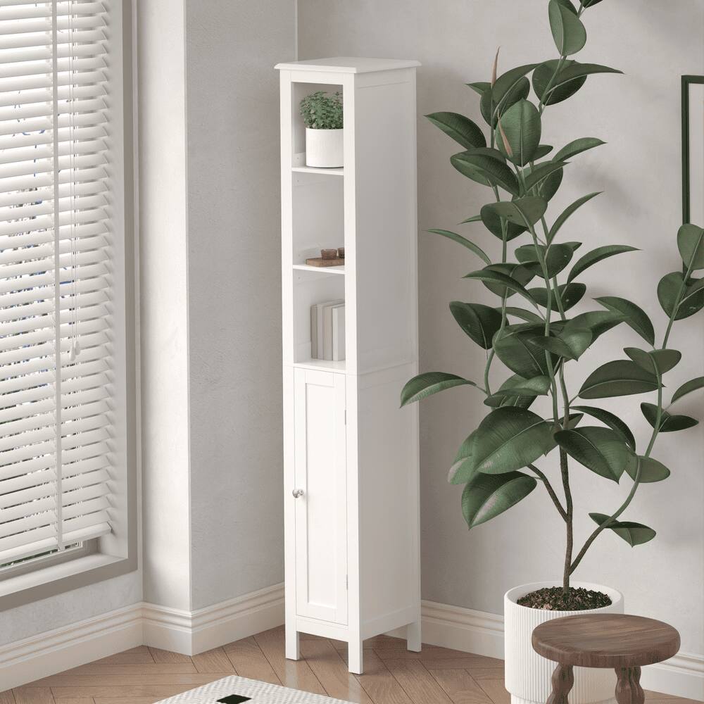 Alt View 1. Kadyn - 66.92" Tall Bathroom Storage Cabinet with Adjustable Shelves, 1 Doors Freestanding Cabinet with Open compartments, White - White.