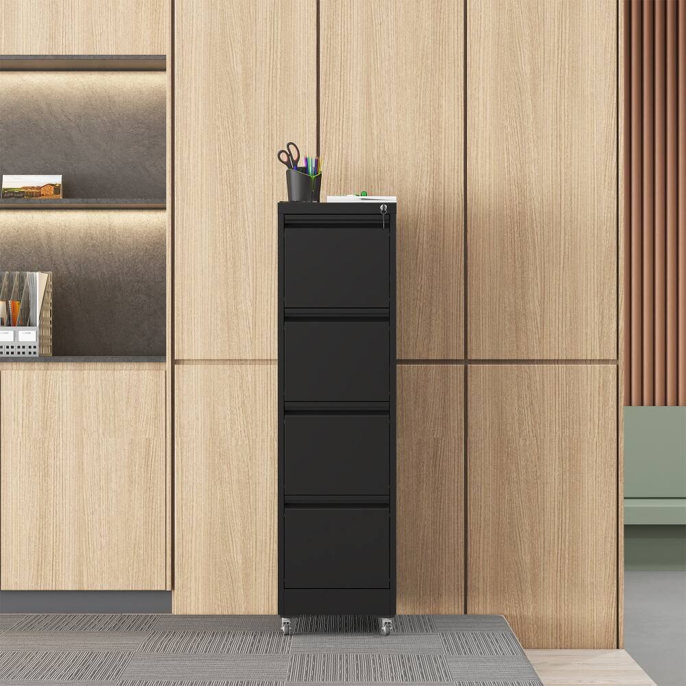 Angle. Loheer - Loheer 4 Drawer File Cabinet Metal Locking Vertical Filing Cabinet on Wheels Heavy Duty Black Office Storage.