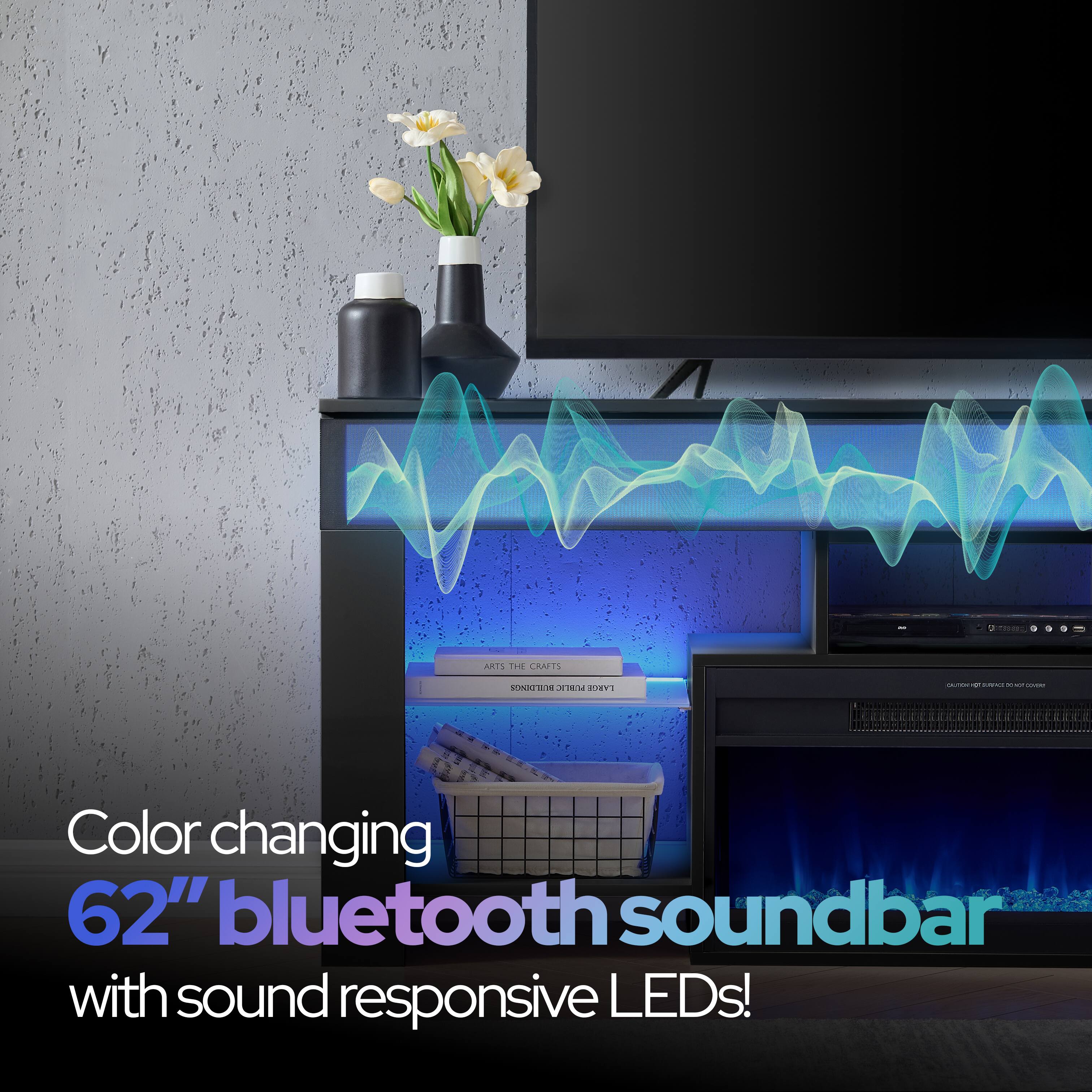 Color changing 62" bluetooth soundbar with sound responsive LEDs!
