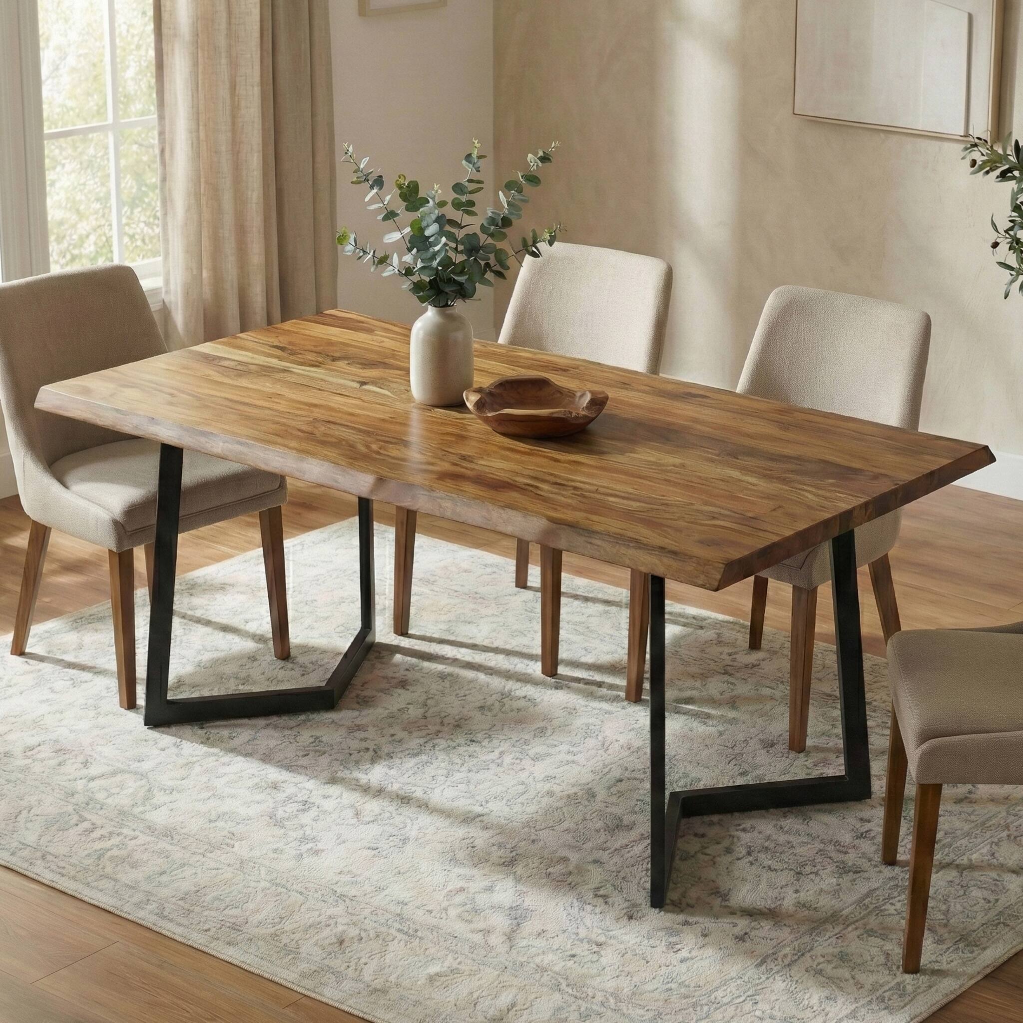 Angle. Simpli Home - Watkins SOLID MANGO WOOD & Metal 72 inch x 36 inch Rectangle Modern Dining Table with Inverted Metal Base in Light Brown - Light Brown.