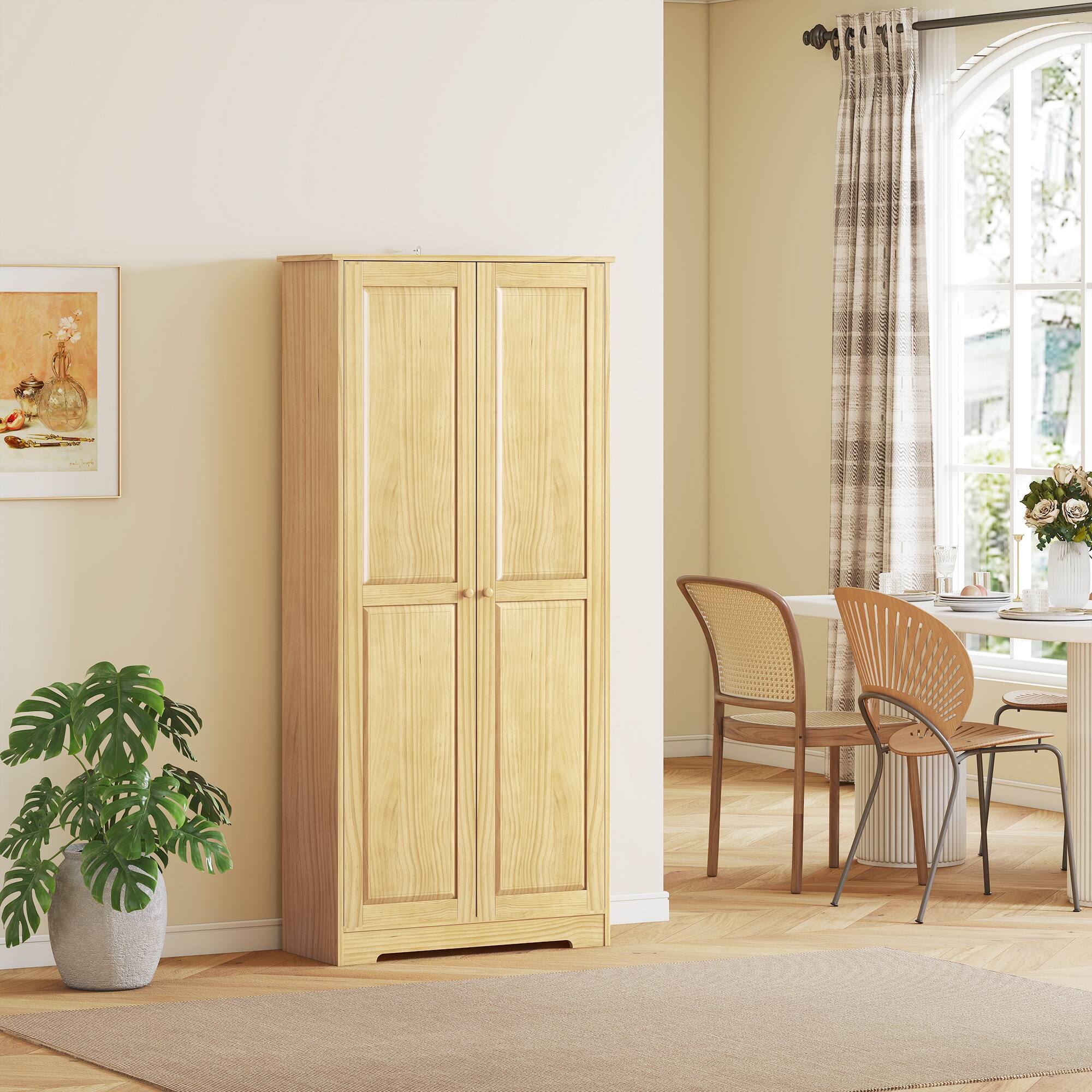 Alt View 8. Homcom - Pinewood Kitchen Pantry Storage Cabinet, Freestanding Cabinets with Doors and Shelves - Light Brown.