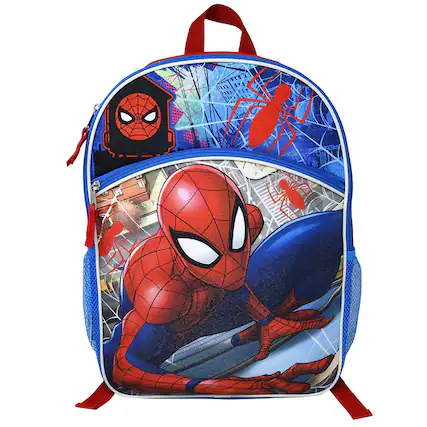 Front. UPD - Marvel Spiderman 16" Blue and Red School Backpack with Front and Side Pockets - Multicolored.