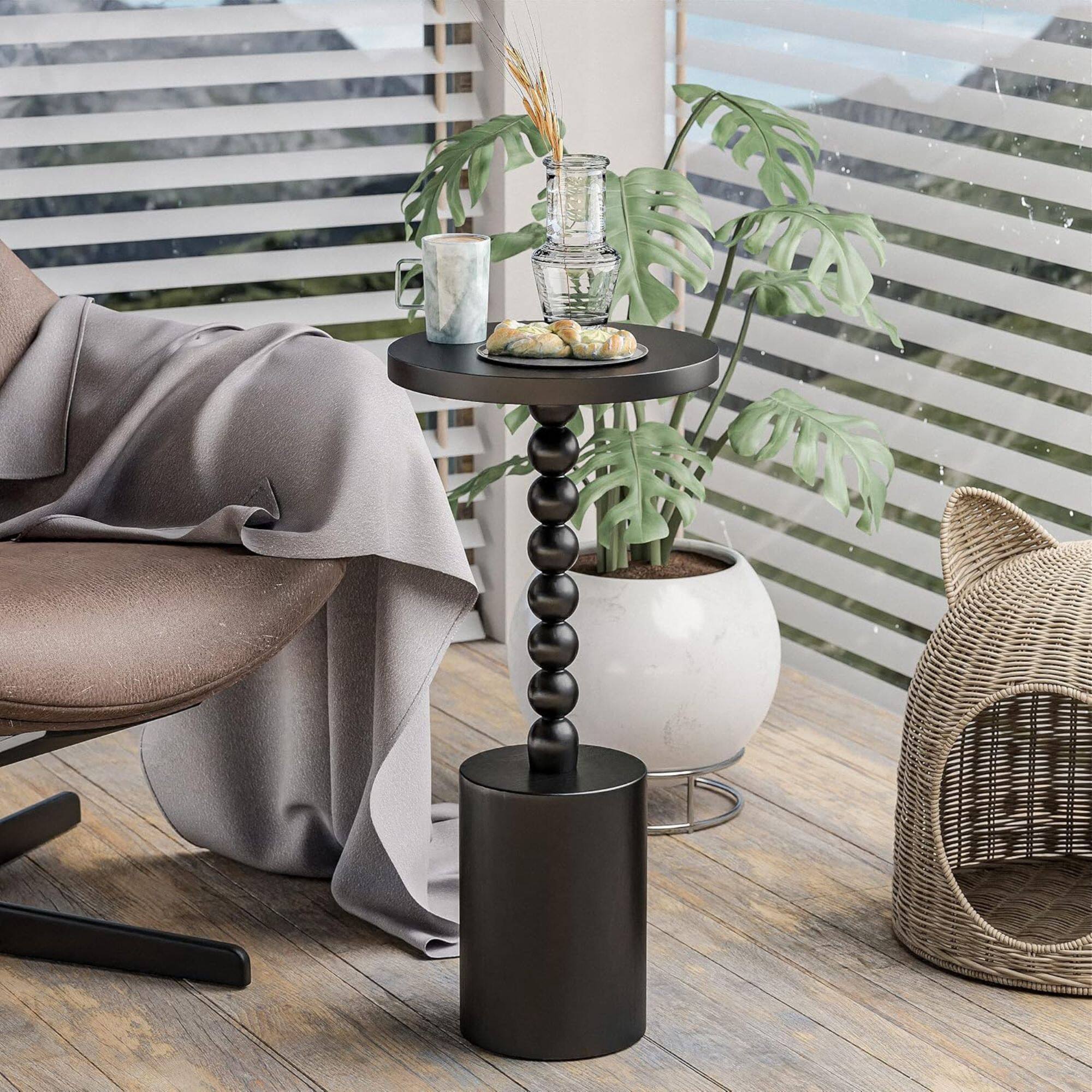 Alt View 7. COZAYH - COZAYH Farmhouse Round Pedestal Martini Table for Living Rooms & Bedrooms, Black - Black.