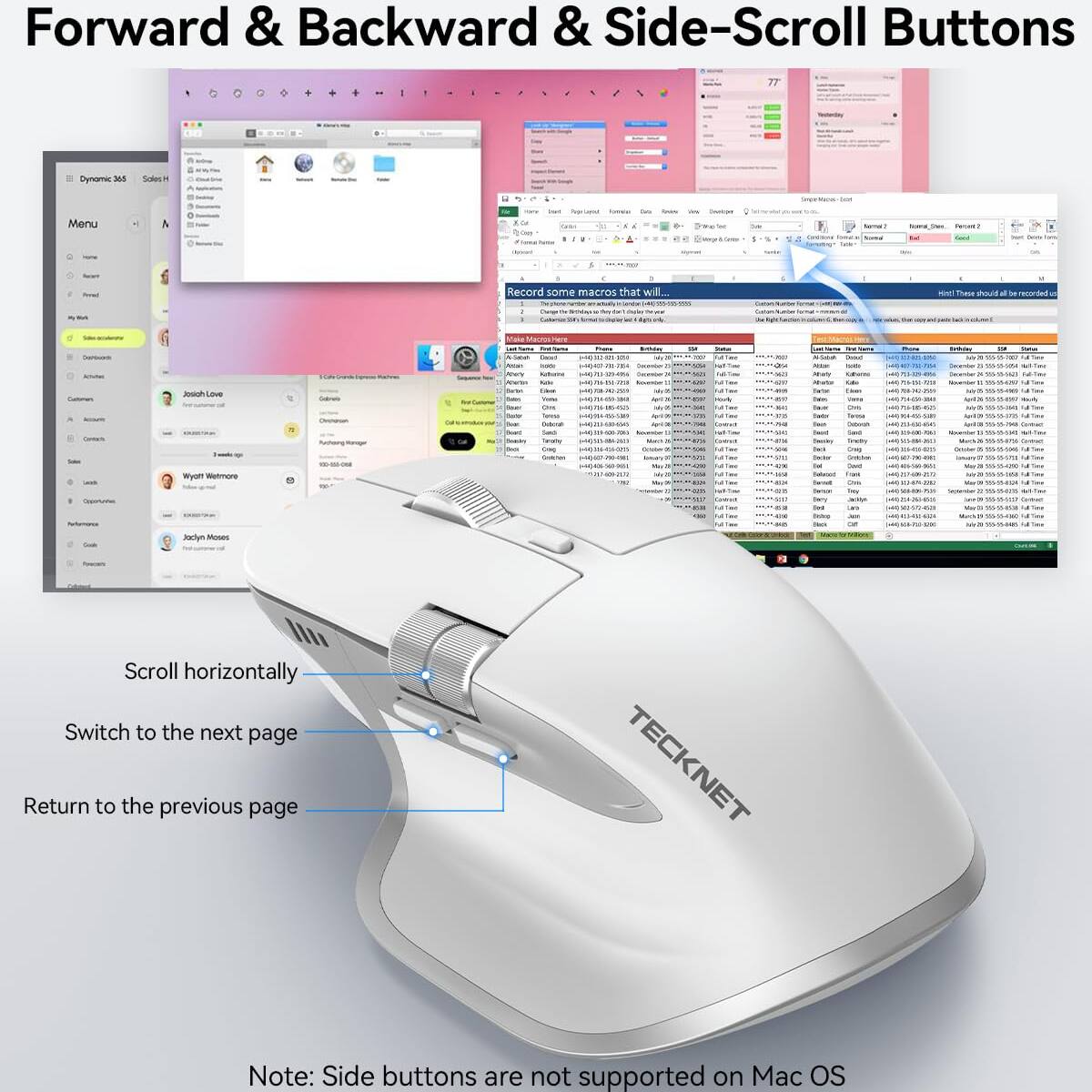 Forward & Backward & Side-Scroll Buttons

Scroll horizontally  
Switch to the next page  
Return to the previous page  

Note: Side buttons are not supported on Mac OS