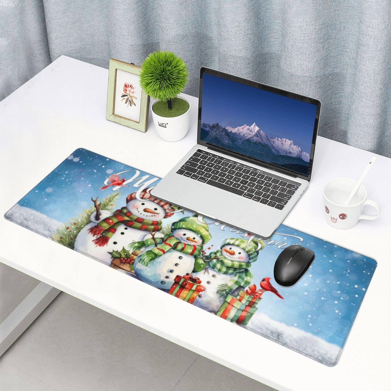 Alt View 6. Fabibe - Merry Christmas Xmas Tree Winter Snowman Cardinal Gaming Mouse Pad Mousepad Desk Mat Huge Extended Xl Rubber Sole For... - Black7 One Size.