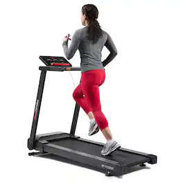 Sunny Health & Fitness - Slim Interactive Auto Incline Smart Foldable Treadmill - Black