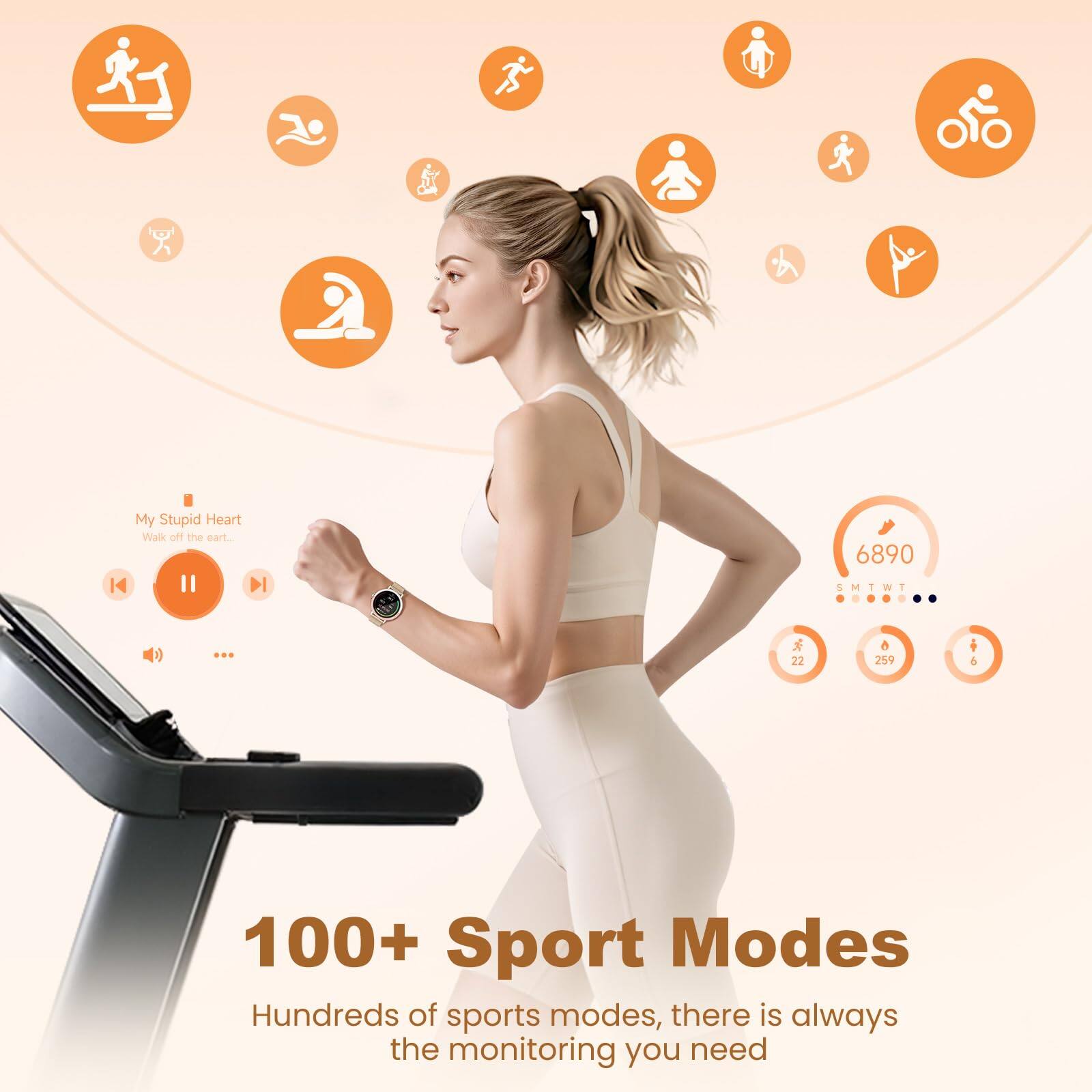 Alt View 1. GlowWise - Women's Smartwatch with Bluetooth Calls, SpO2 Monitor, 100+ Sports Modes, IP68 Waterproof, Compatible with Android - yellow.