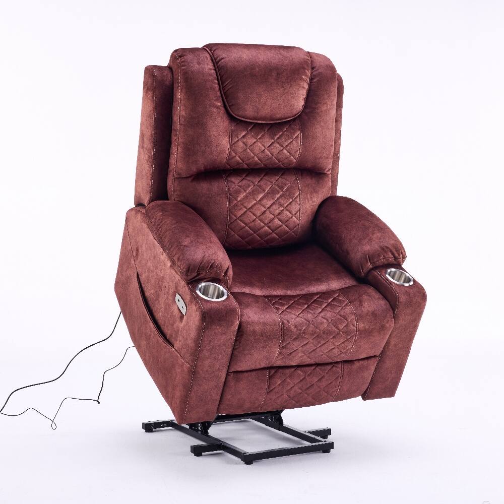 Alt View 6. Ropilly - Ropilly Oversized Power Lift Recliner Massage Chair for Elderly with USB Ports - Reddish Brown.