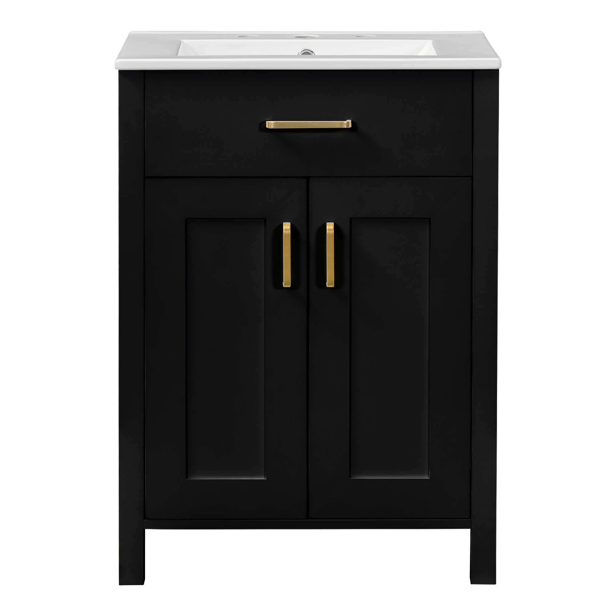 Angle. Boyel Living - 48 Inch Double Bathroom Vanity with Dual Ceramic Sinks, Soft-Close Doors, Flip Drawer, Gold Handles, Adjustable Shelf - Black.