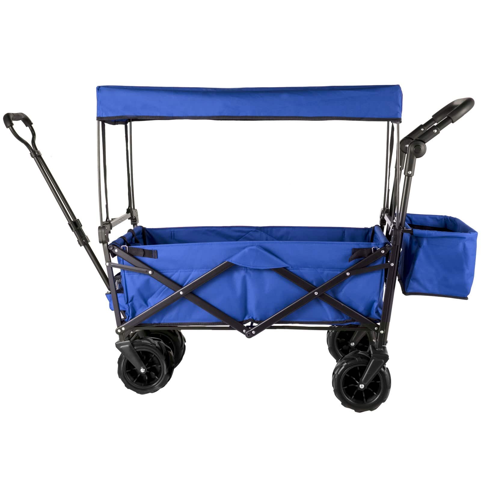 Glintex - Extra Large Collapsible Garden Cart with Canopy, Folding Wagon with All-Terrain Wheels and Rear Storage for Camping - Blue