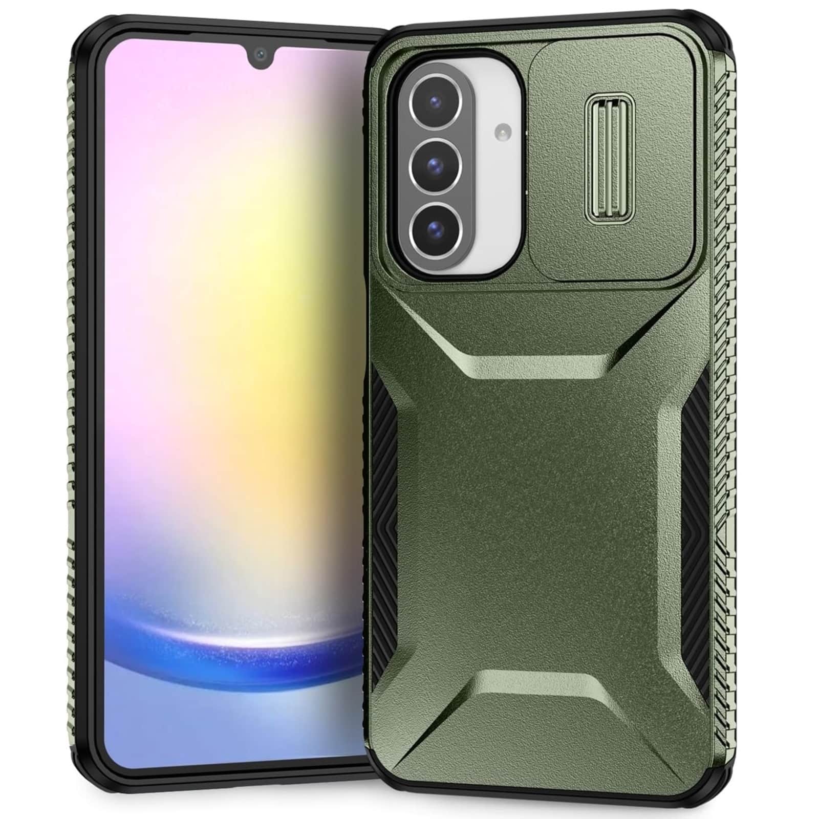 UUCOVER - For Samsung Galaxy A26 5G Dual Layer Case with Slide Camere Lens Cover, Anti-slip Bumper Drop Protection Phone Shell - Darkgreen