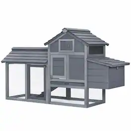 RYHNUYNE - Wooden Chicken Coop, Fir Hen House, Elevated Box and Run, 59.25 in L, Grey