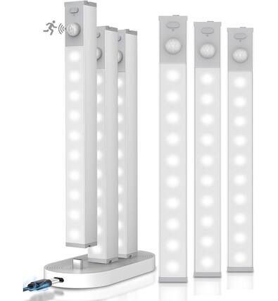 Front. ACJPR - Under Cabinet Motion Sensor Lights – Rechargeable, Dimmable, 6-Pack.
