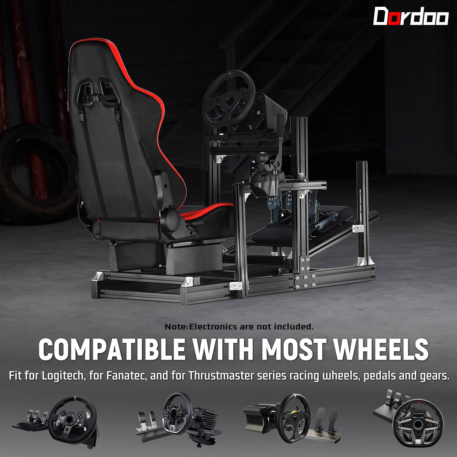Dordoo

BEE

Note: Electronics are not included. COMPATIBLE WITH MOST WHEELS Fit for Logitech, for Fanatec, and for Thrustmaster series racing wheels, pedals and gears.
