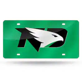 Rico Industries - North Dakota Fighting Hawks Green Mirrored Laser Cut License Plate Laser Tag - Multi