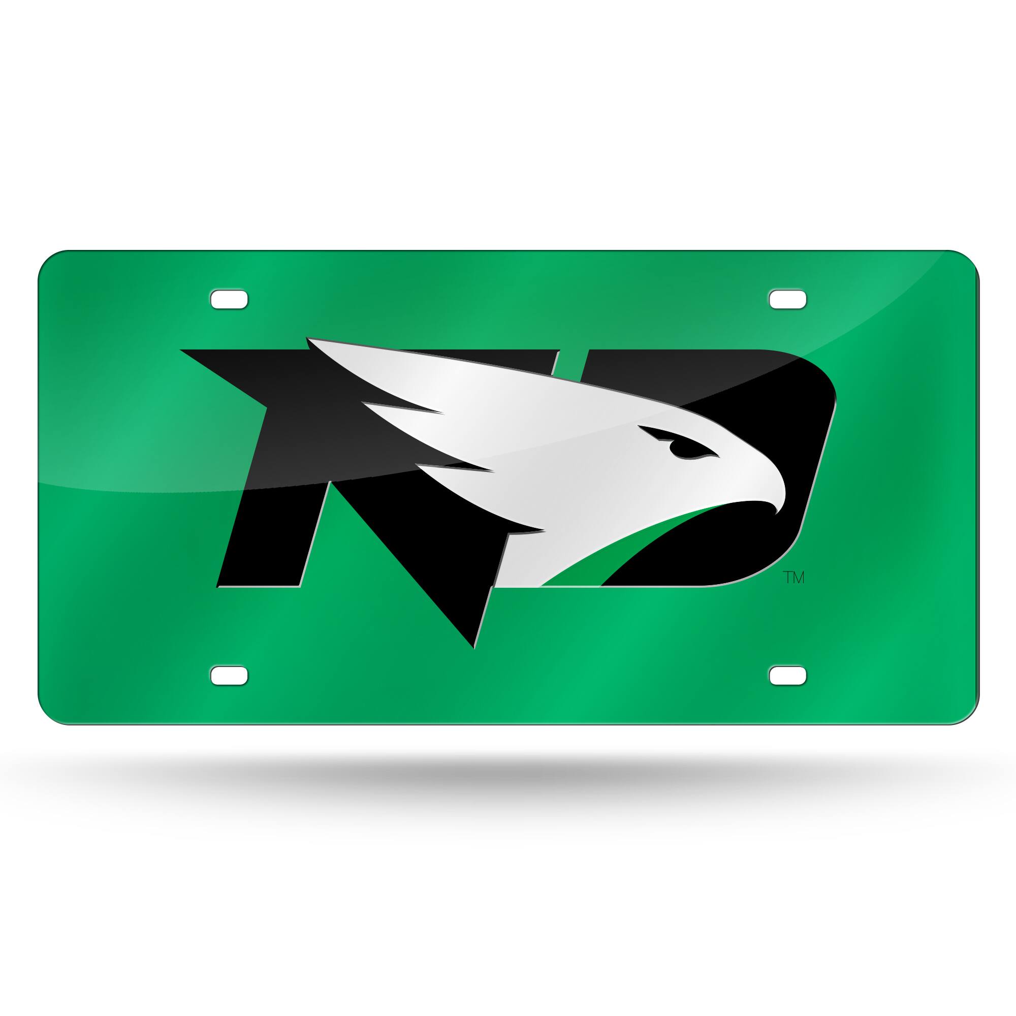North Dakota Fighting Hawks Green Mirrored Laser Cut License Plate Laser Tag