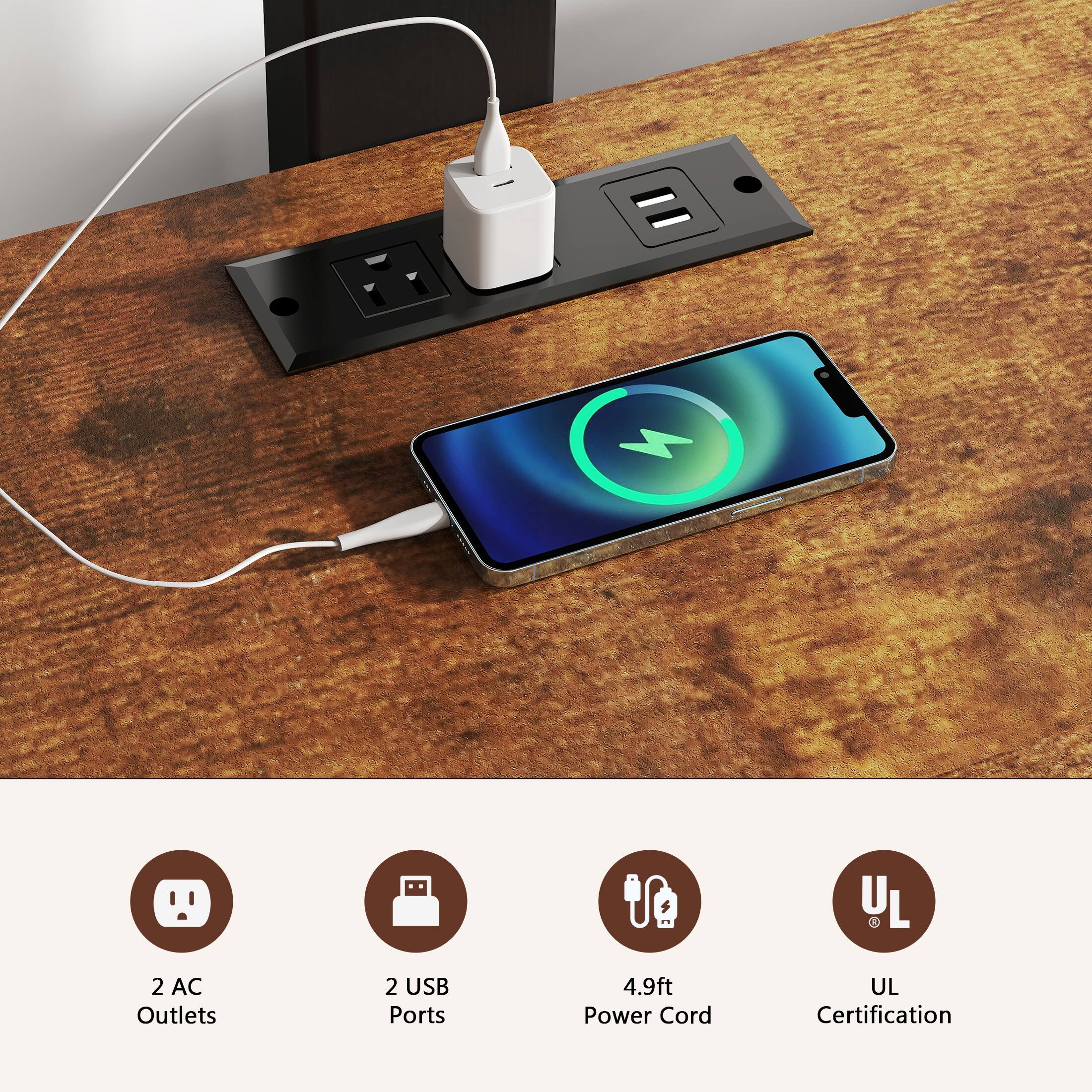 2 AC Outlets, 2 USB Ports, 4.9ft Power Cord, UL Certification