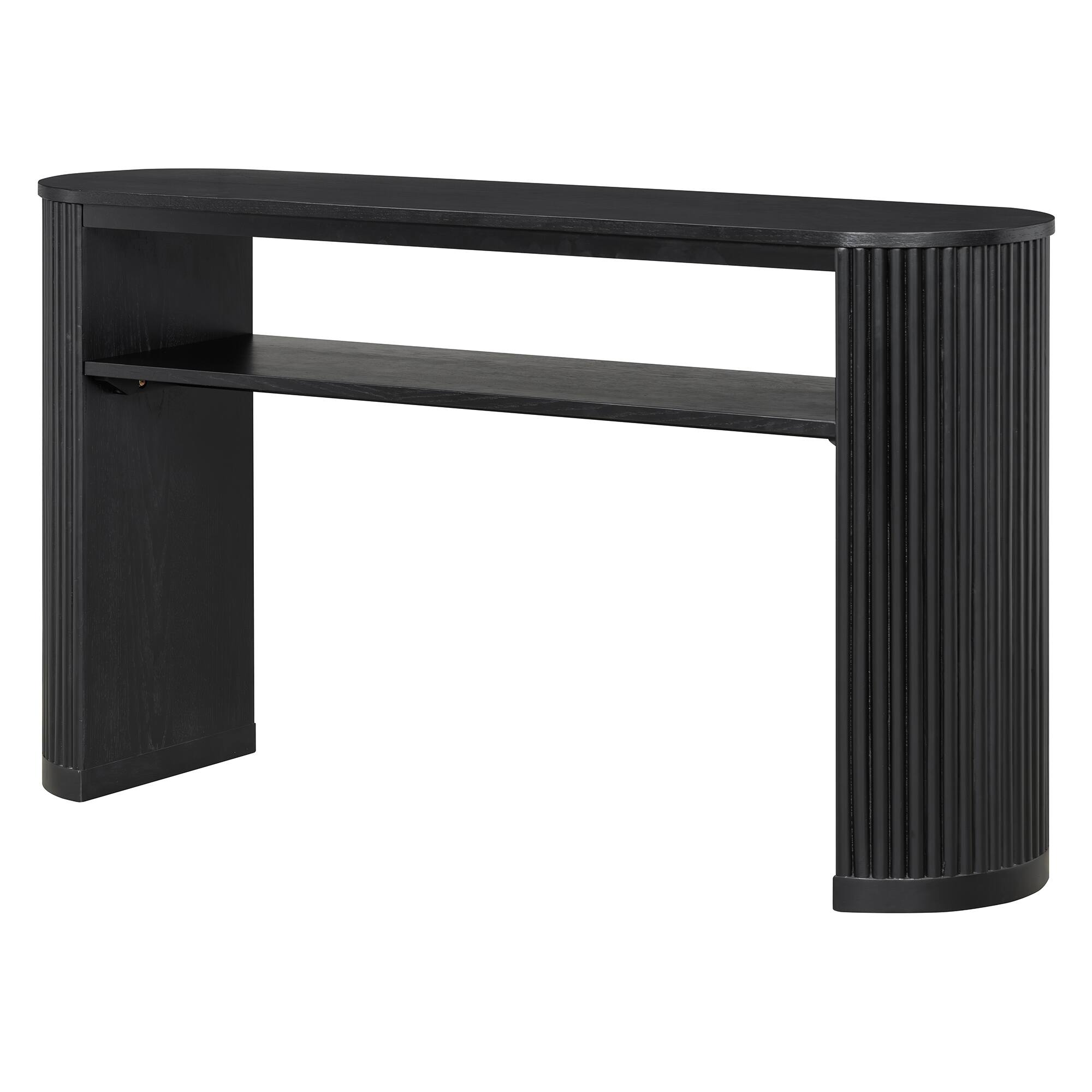 Left. Forest'nSky - Black Sideboard Buffet Cabinet Console Table with Fluted Legs,Ash Veneer Top and Glaze Finish - Black.