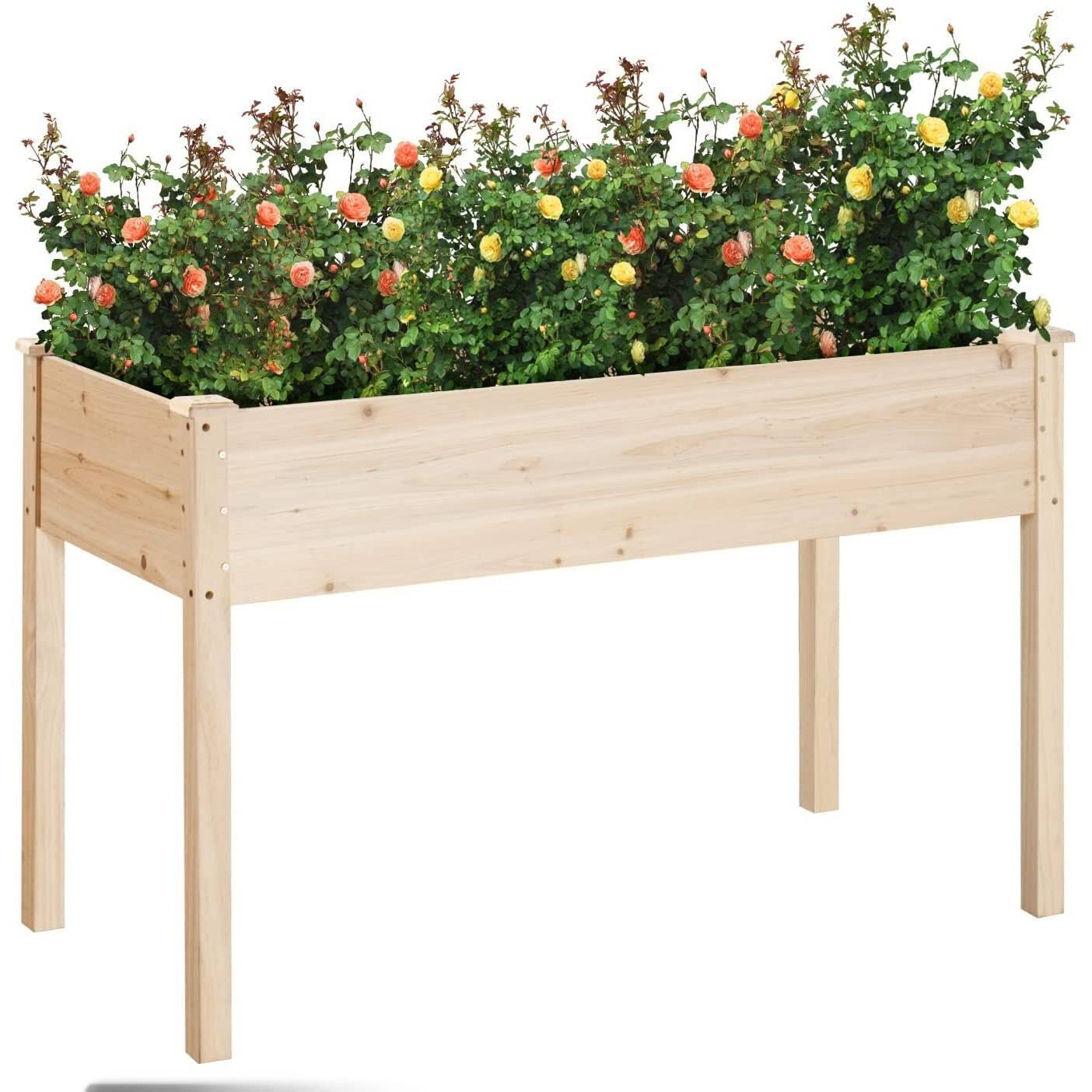 Front. SlickBlue - Wood Raised Garden Bed Planter Box, 30-Inch Tall Outdoor - Beige.